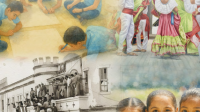 Estudiantes creando material relacionado a la identidad hisótico-cultural.