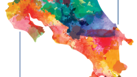 Mapa de Costa Rica, de colores diversos haciendo énfasis en la interculturalidad del país. 